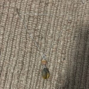 Elegant Silver Necklace with Amber Pendant